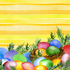 Easter, festive, church, traditional, delicious still life with cookies, eggs, pie. Watercolor. Illustration
