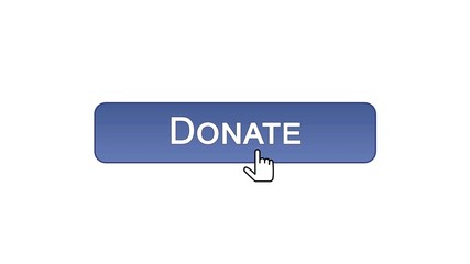 Donate web interface button clicked with mouse cursor, violet color, support