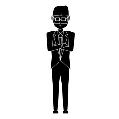 avatar businessman standing with crossed arms icon over white background, vector illustration