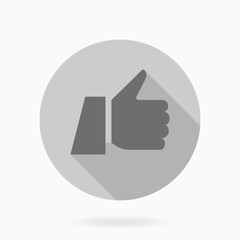 Fine icon with thumb up in circle. Flat design with long shadow