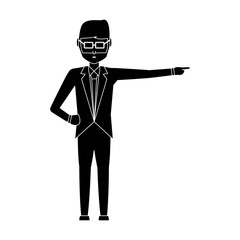 avatar businessman standing and pointing over white background, vector illustration