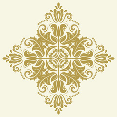 Elegant square golden ornament in classic style. Abstract traditional pattern with oriental elements. Classic vintage pattern