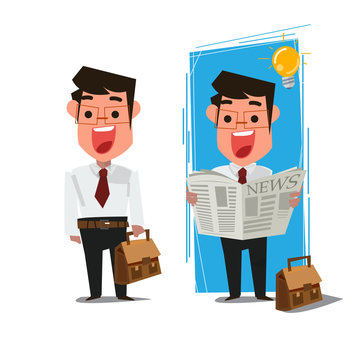 businessman reading newspaper. character deisign - vector illustration