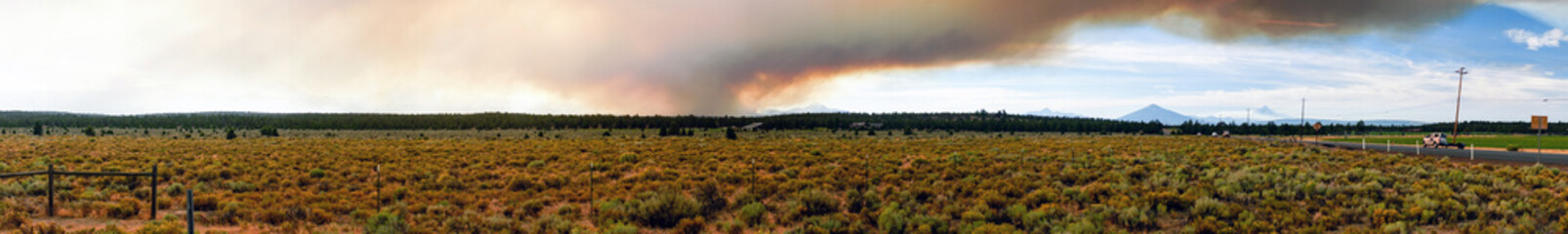 Long Panoramic Cascade Mountain Range Forest Wildfire