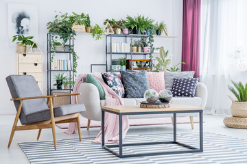 Grey armchair in living room
