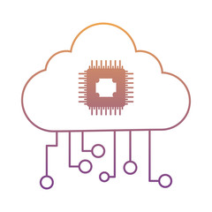 cloud storage with computer chip icon over white background, colorful design. vector illustration