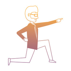 avatar businessman kneeling  and pointing  over white background, colorful design. vector illustration