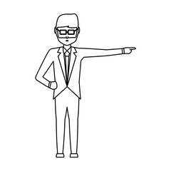 avatar businessman standing and pointing over white background, vector illustration