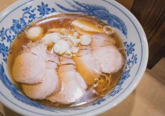Obraz na płótnie Canvas Japanese ramen noodles soup with pork meat, Takayama, Japan