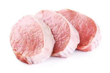 Foto auf Acrylglas Rohe geschnittene Schweinelende isoliert auf weißem Hintergrund. Frischfleisch. © vitals