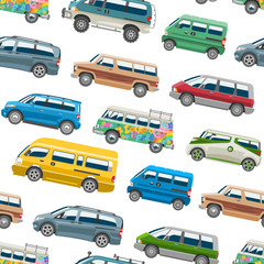 Minivan car vector van auto vehicle family minibus vehicle and automobile banner isolated citycar on white seamless pattern background