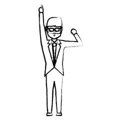 sketch of avatar businessman with arms up icon over white background, vector illustration