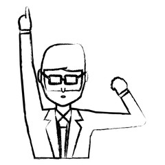 sketch of avatar businessman with arms up icon over white background, vector illustration