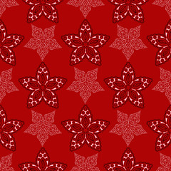 Floral seamless background. Black and white flower pattern on red