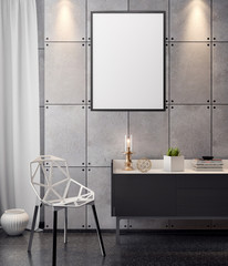 Mockup Poster in the interior, 3D illustration of a modern design