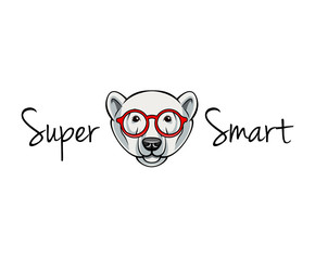 Polar Bear face in geek glasses. Super smart.  illustration isolated on white