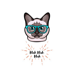 Siamese cat in smart glasses. Cat geek.  illustration.