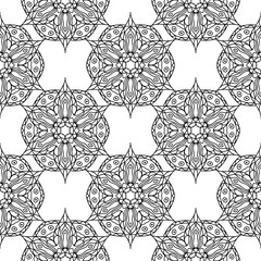 Black floral seamless pattern on white background