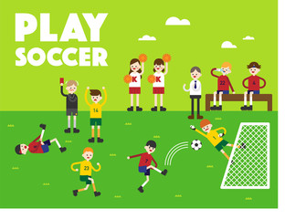 soccer play people character vector flat design illustration set 