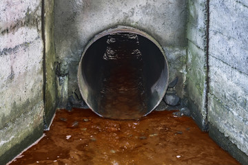 Wastewater pipe. Water pollution discharge of liquid chemical waste