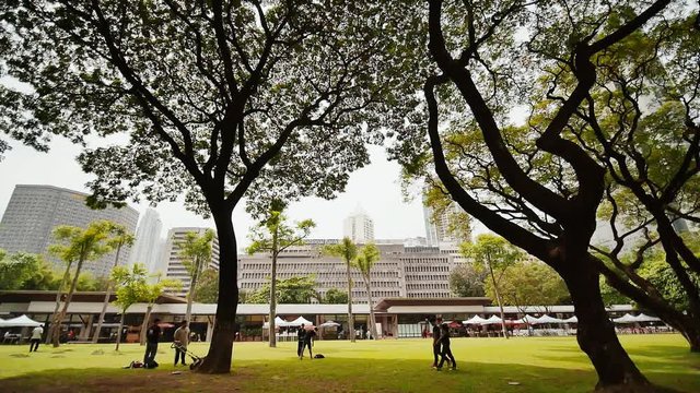 Gardens and skyscrapers seen at Ayala Triangle Park, in Makati, Metro Manila.