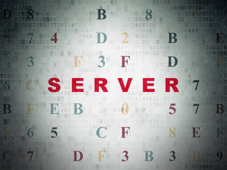 Obraz premium Web development concept: Painted red text Server on Digital Data Paper background with Hexadecimal Code