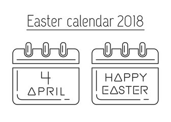 Easter calendar. Catholic Easter 2018. Calendar with a festive date. April, 4. Line icon set. Vector illustration