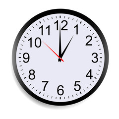 Wall clock mock up showing thirteen o'clock isolated on white background. Vector illustration