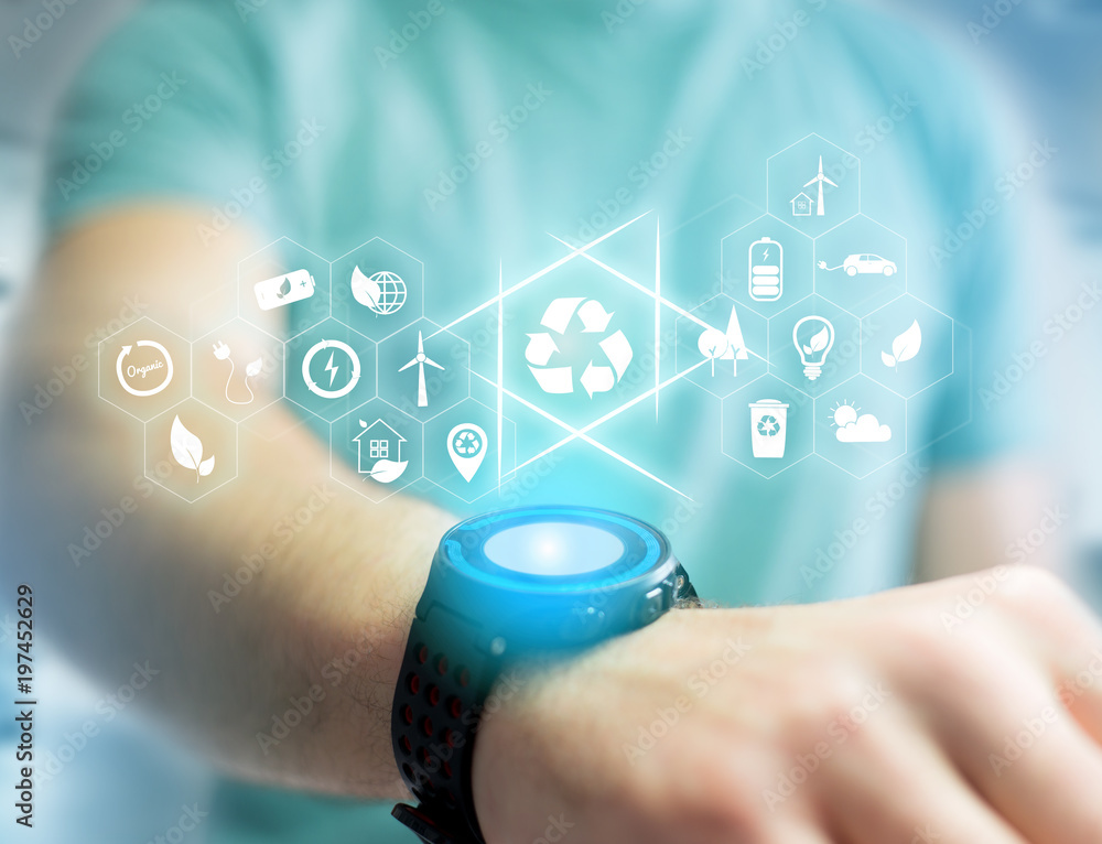 Poster view of a technology ecologic interface with icon displayed on a technology interface