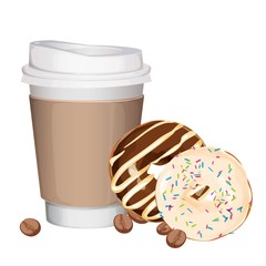 takeaway cup of cofee with donuts