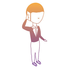 avatar businessman standing and talking on cellphone over white background, colorful design. vector illustration
