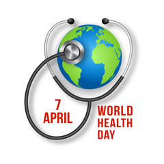 World health day. Vector medicine illustration with stethoscope and globe