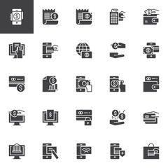 Payment methods vector icons set, modern solid symbol collection, filled style pictogram pack. Signs, logo illustration. Set includes icons as profits, wallet, money, banking, transaction, credit card
