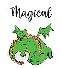 Vector illustration of a magical cute dragon