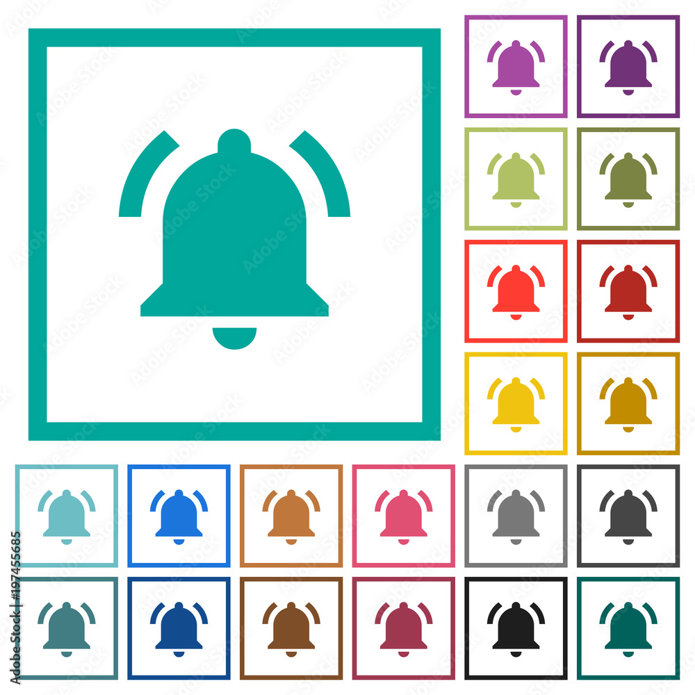 Poster active notification flat color icons with quadrant frames