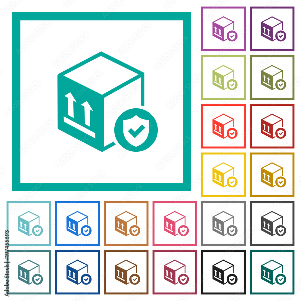 Poster safe package delivery flat color icons with quadrant frames