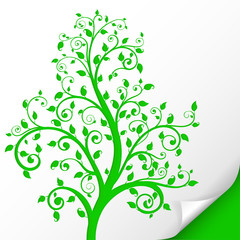 Decorative tree. Embossed green ornamental illustration. On paper sheet