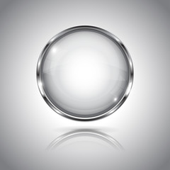 White round button with chrome frame. With reflection