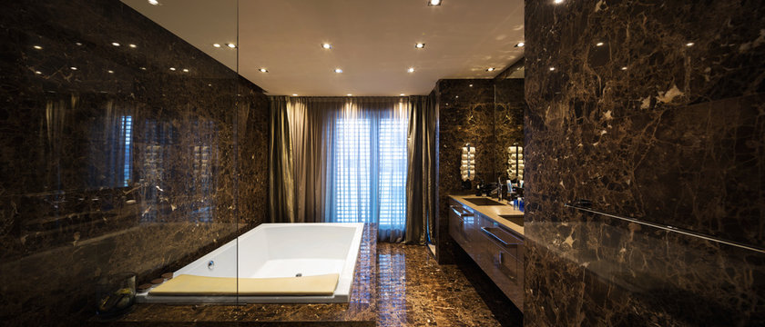 Elegant and spacious marble bathroom