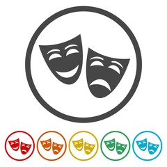 Theater mask isolated icon, 6 Colors Included