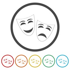 Theater mask isolated icon, 6 Colors Included