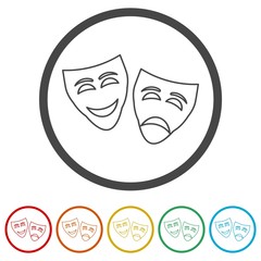 Theater mask isolated icon, 6 Colors Included