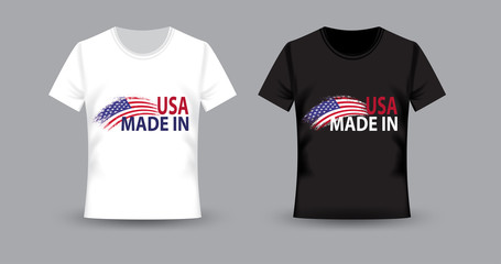 White and black t-shirts  print with american flag. Made in USA