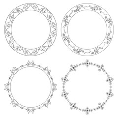 floral ornament on decorative round frames - vector set