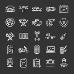 Auto workshop chalk icons set