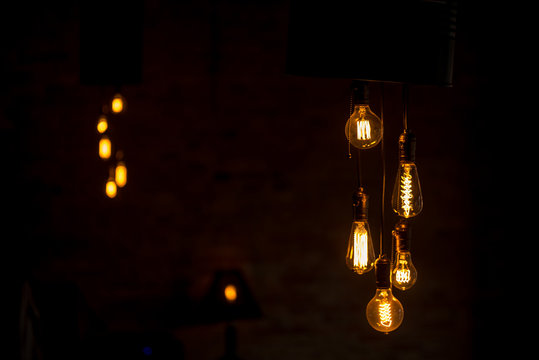 chandelier in loft style. Tungsten loft lamps