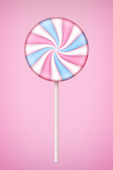 Pink Lolipop candy on pastel pink background. Vector Illustration.