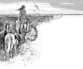Zwei Indianer mit ihren Pferden in Argentinien, in der Pampas