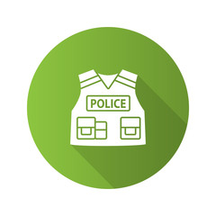 Police tactical vest flat design long shadow glyph icon