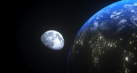 3D Rendering Of Realistic View From The Earth To The Moon The Elements Of This Image Furnished By NASA For Textures